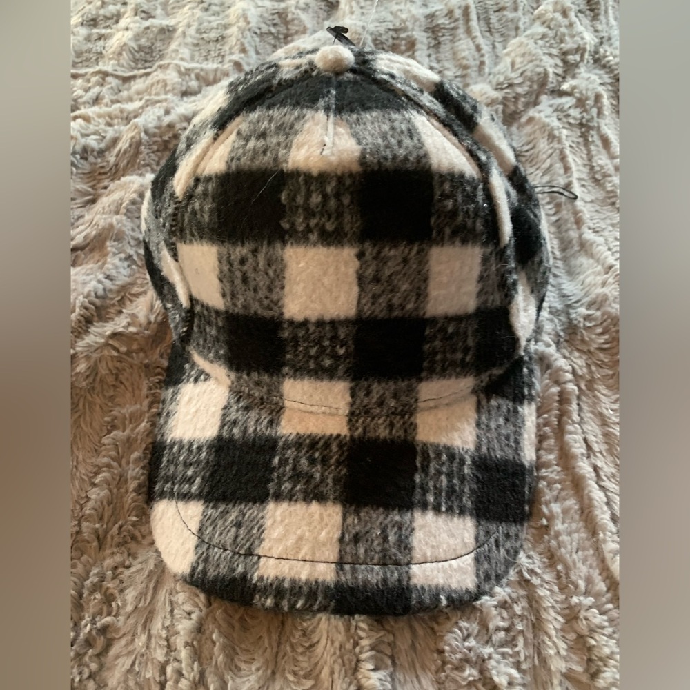 AllSaints Black and White Check Adjustable Baseball Cap, NWOT